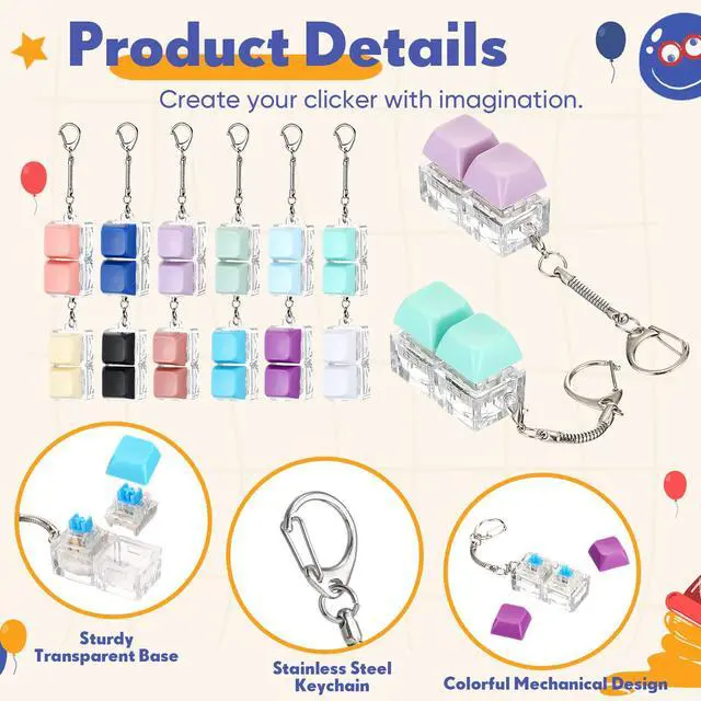 Alt view image 3 of 6 - Keyboard Fidget Clicker Keychain Fidget Keyboard Decompression Button Finger Clicker Keychain for Adults Stress Relief Decompression Gifts(Solid Color)