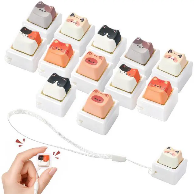 Main image of Cat Keyboard Fidget Toy, Cute Cat Keyboard Clicker Fidget Keychain Single Keycap Toy for Stress Relief Backpack Handbag Pendant Car Key, Cats Lover Gift for Christmas Party Supplies
