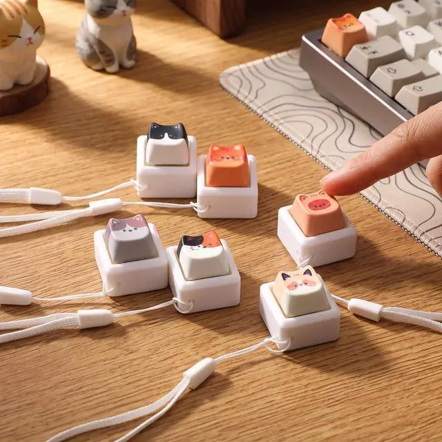 Alt view image 5 of 7 - Cat Keyboard Fidget Toy, Cute Cat Keyboard Clicker Fidget Keychain Single Keycap Toy for Stress Relief Backpack Handbag Pendant Car Key, Cats Lover Gift for Christmas Party Supplies