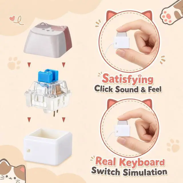 Alt view image 3 of 7 - Cat Keyboard Fidget Toy, Cute Cat Keyboard Clicker Fidget Keychain Single Keycap Toy for Stress Relief Backpack Handbag Pendant Car Key, Cats Lover Gift for Christmas Party Supplies