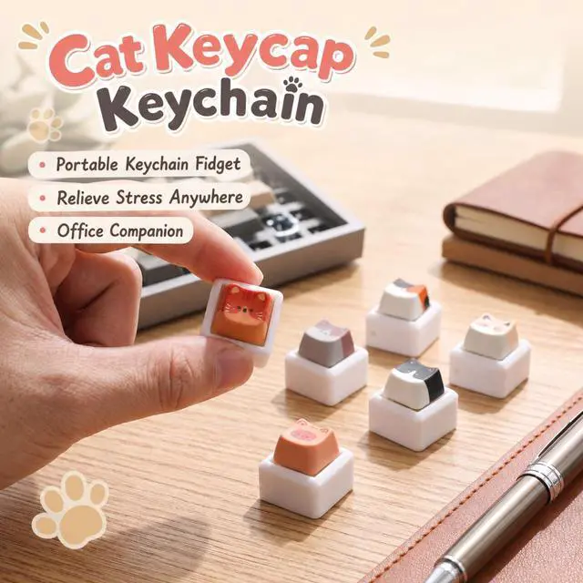 Alt view image 4 of 7 - Cat Keyboard Fidget Toy, Cute Cat Keyboard Clicker Fidget Keychain Single Keycap Toy for Stress Relief Backpack Handbag Pendant Car Key, Cats Lover Gift for Christmas Party Supplies
