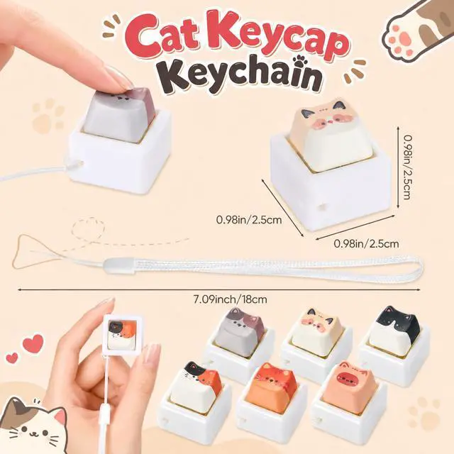Alt view image 2 of 7 - Cat Keyboard Fidget Toy, Cute Cat Keyboard Clicker Fidget Keychain Single Keycap Toy for Stress Relief Backpack Handbag Pendant Car Key, Cats Lover Gift for Christmas Party Supplies
