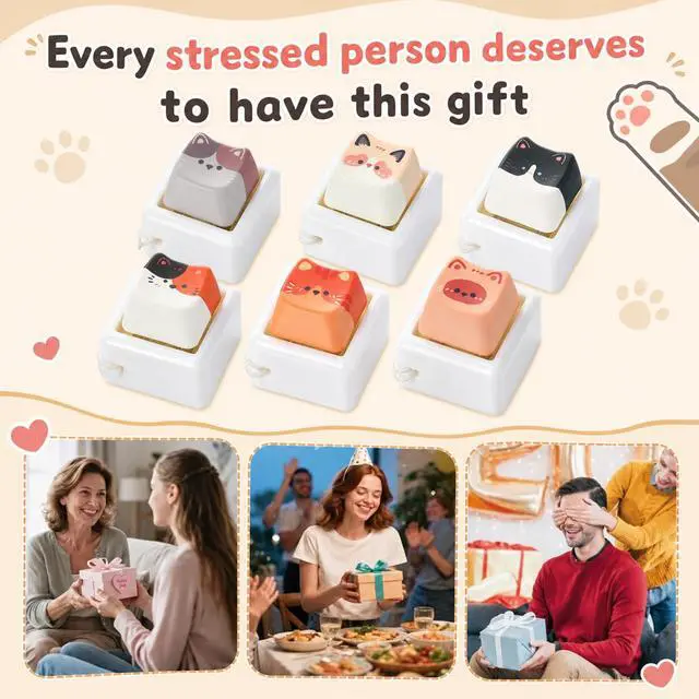 Alt view image 7 of 7 - Cat Keyboard Fidget Toy, Cute Cat Keyboard Clicker Fidget Keychain Single Keycap Toy for Stress Relief Backpack Handbag Pendant Car Key, Cats Lover Gift for Christmas Party Supplies