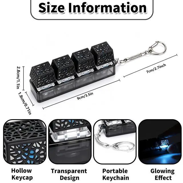 Alt view image 2 of 7 - Clicky Black Keyboard Fidget Toy 4in1 Keychain with LED Lights
