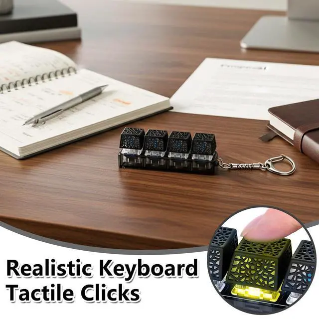 Alt view image 3 of 7 - Clicky Black Keyboard Fidget Toy 4in1 Keychain with LED Lights