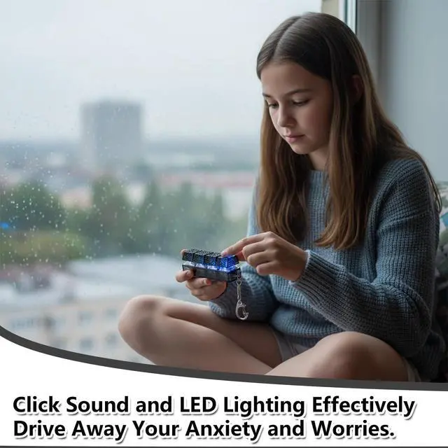 Alt view image 4 of 7 - Clicky Black Keyboard Fidget Toy 4in1 Keychain with LED Lights