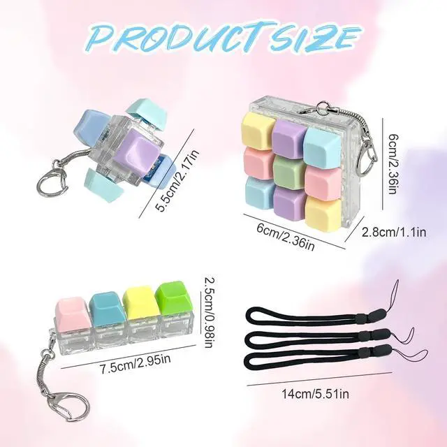 Alt view image 2 of 6 - Keyboard Fidget, 3 Pack Macaron Color Clicker Keychain - Clicky Switch Sensory Keyboard for Anxiety Stress Relief, Portable Fidget Clicker for Adults