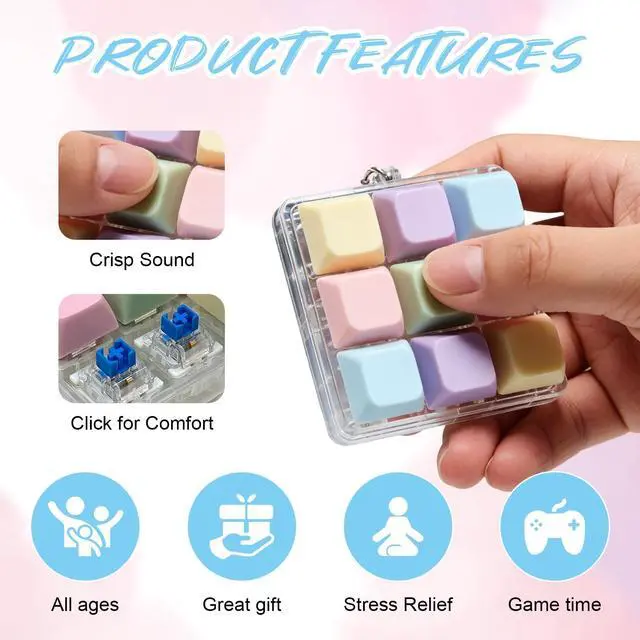 Alt view image 3 of 6 - Keyboard Fidget, 3 Pack Macaron Color Clicker Keychain - Clicky Switch Sensory Keyboard for Anxiety Stress Relief, Portable Fidget Clicker for Adults