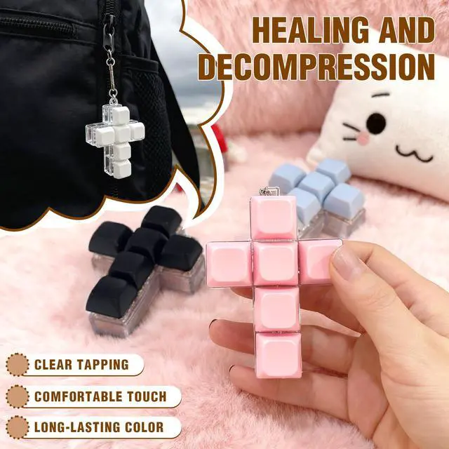 Alt view image 4 of 7 - Faith Cross Keyboard Fidget Toy Crisp Sound,Stress Relief Fidget Clicker Keychain,Quiet Anxiety Gift Toys for Adults at Work, Travel, Home Anxiety Relief & Focus Boost (Black)