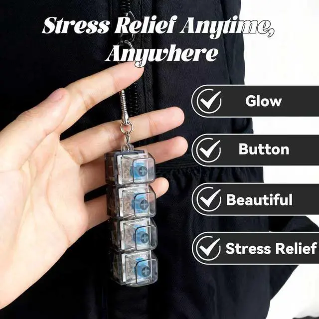 Alt view image 2 of 6 - Key Keyboard Fidget Toy with LED Lights,Keyboard Clicker Fidget Keychain,Fidget clicker for Office Desk & Focus,Fidget clicker Fidget Keyboard Birthday for Adults & Kids