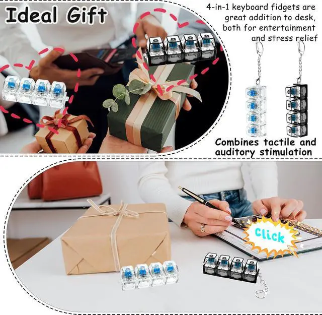 Alt view image 5 of 6 - Key Keyboard Fidget Toy with LED Lights,Keyboard Clicker Fidget Keychain,Fidget clicker for Office Desk & Focus,Fidget clicker Fidget Keyboard Birthday for Adults & Kids