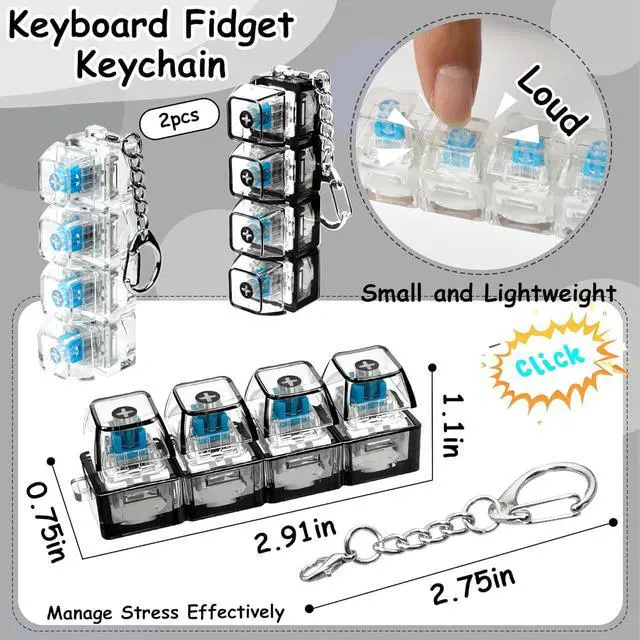 Alt view image 6 of 6 - Key Keyboard Fidget Toy with LED Lights,Keyboard Clicker Fidget Keychain,Fidget clicker for Office Desk & Focus,Fidget clicker Fidget Keyboard Birthday for Adults & Kids
