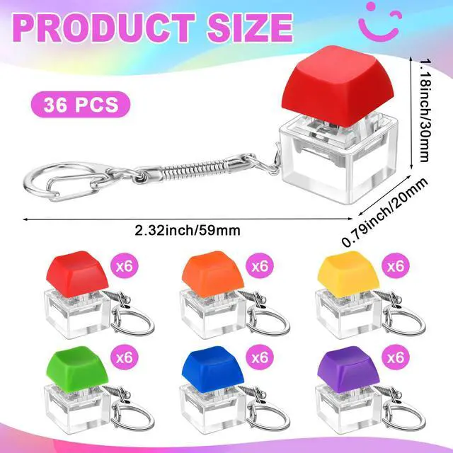 Alt view image 2 of 6 - Keyboard Fidget Clicker Keyboard Keychain Decompression Relief Toys Button Stress Relief Gifts for Adults Pass the Time Office Party Favors (Classic Color)