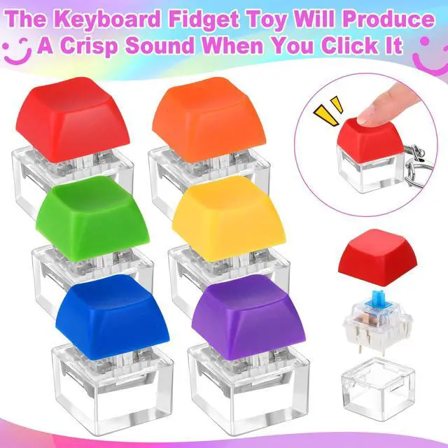 Alt view image 3 of 6 - Keyboard Fidget Clicker Keyboard Keychain Decompression Relief Toys Button Stress Relief Gifts for Adults Pass the Time Office Party Favors (Classic Color)