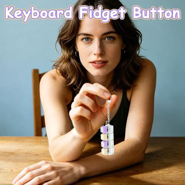Alt view image 2 of 7 - Keyboard Fidget Toy, Double Layer Keycap Keyboard Fidget Keychain 4-in-1 Keyboard Decompression Button Finger Clicker Toys, Portable Tactile Button Sensory Toys Stress Relief Gifts(PurpleYellow