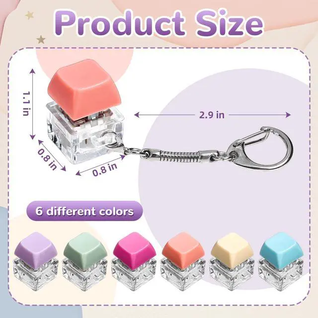 Alt view image 2 of 7 - Keyboard Fidget Toys, Single-Key Keyboard Keychain Decompression Toys, Push Bubble Button Sensory Gifts for Stress and Anxiety Relieve (Macaron Colors)