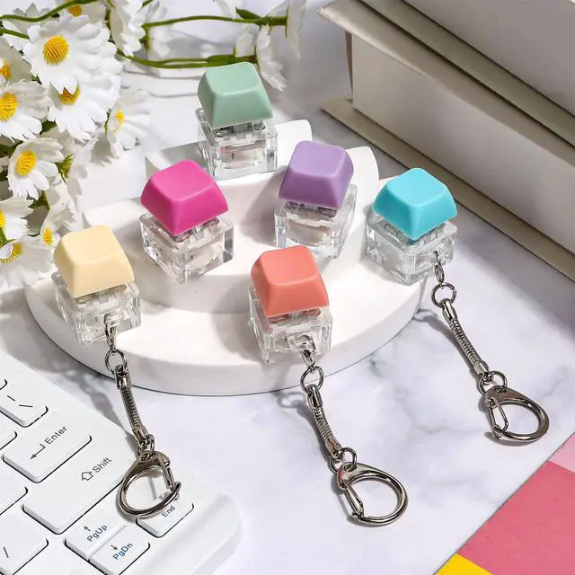 Alt view image 3 of 7 - Keyboard Fidget Toys, Single-Key Keyboard Keychain Decompression Toys, Push Bubble Button Sensory Gifts for Stress and Anxiety Relieve (Macaron Colors)