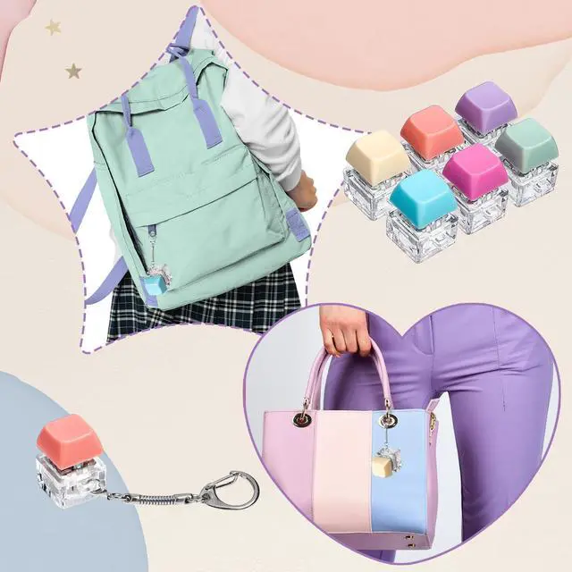Alt view image 4 of 7 - Keyboard Fidget Toys, Single-Key Keyboard Keychain Decompression Toys, Push Bubble Button Sensory Gifts for Stress and Anxiety Relieve (Macaron Colors)