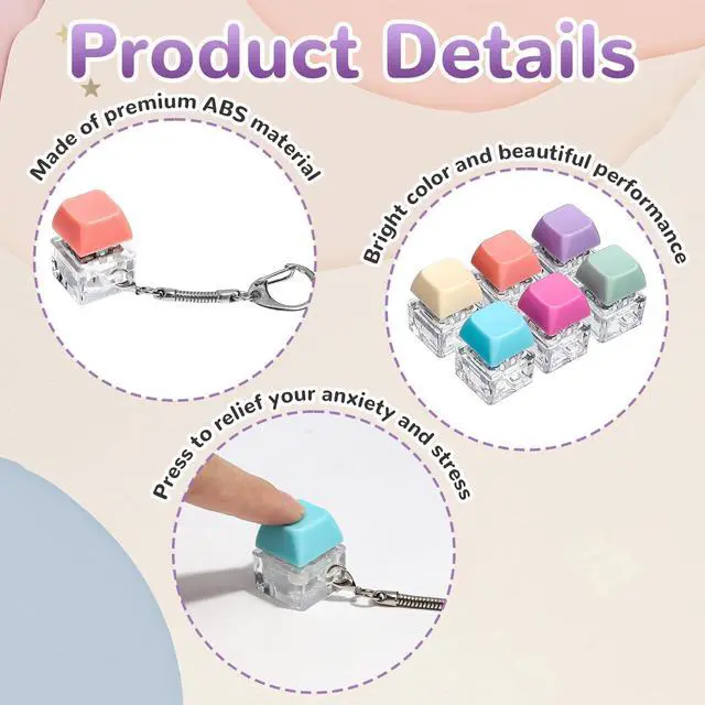 Alt view image 5 of 7 - Keyboard Fidget Toys, Single-Key Keyboard Keychain Decompression Toys, Push Bubble Button Sensory Gifts for Stress and Anxiety Relieve (Macaron Colors)