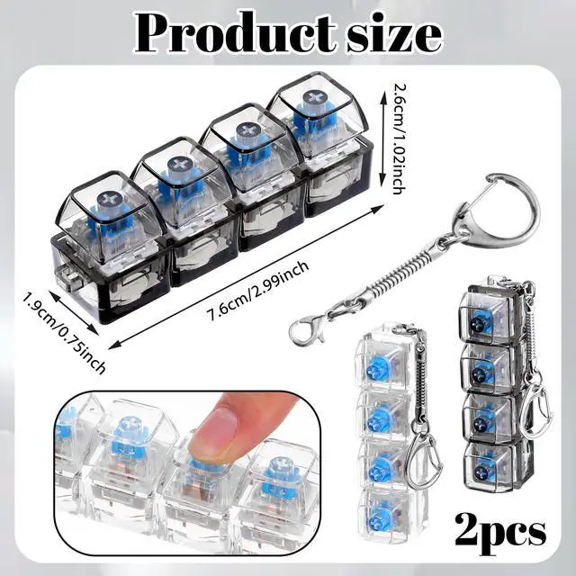 Alt view image 2 of 7 - Keyboard Fidget Toy for Adults Fidget Clicker Decompression 4-in-1 Keyboard Fidgets Keychain Button Finger Clicker Toys Cube Mechanical Key Button Clickers for Adult