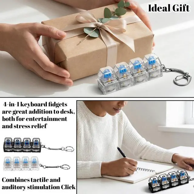 Alt view image 5 of 7 - Keyboard Fidget Toy for Adults Fidget Clicker Decompression 4-in-1 Keyboard Fidgets Keychain Button Finger Clicker Toys Cube Mechanical Key Button Clickers for Adult