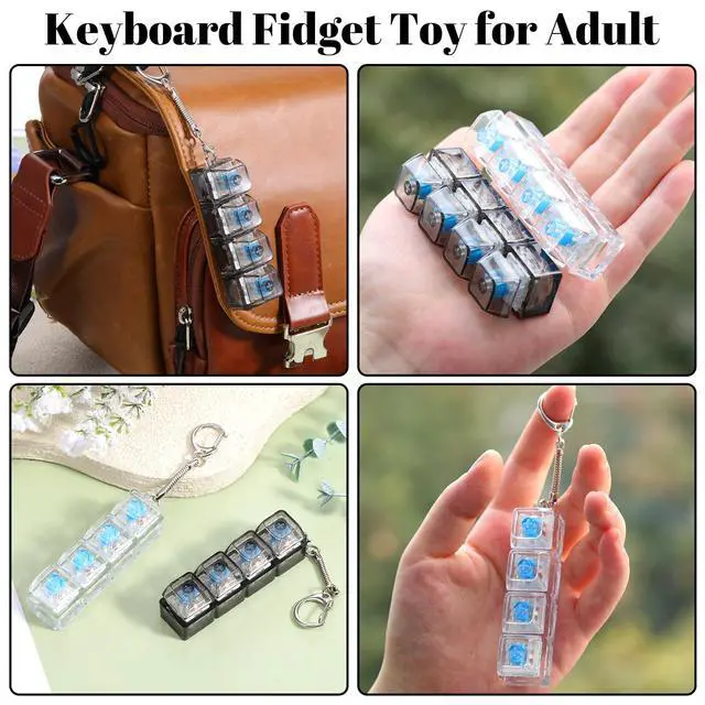 Alt view image 7 of 7 - Keyboard Fidget Toy for Adults Fidget Clicker Decompression 4-in-1 Keyboard Fidgets Keychain Button Finger Clicker Toys Cube Mechanical Key Button Clickers for Adult