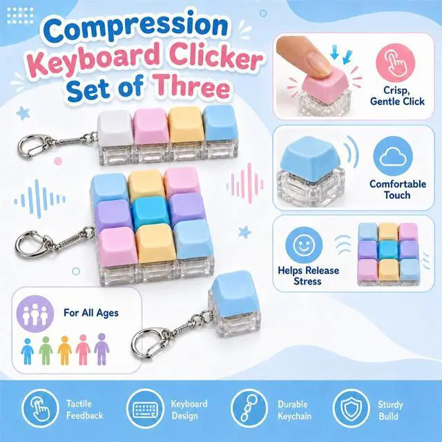 Alt view image 3 of 7 - Mechanical Keyboard Clicker Keychain, Mini Keyboard Fidget with Satisfying Click Sound, Portable Stress Relief Gadget, Desk Accessory for Adults, Gamers, Programmers & Keyboard Lovers