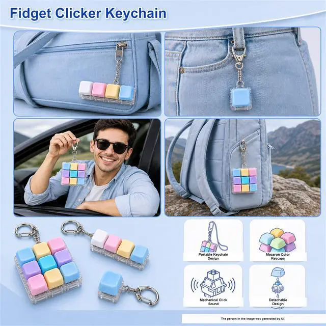 Alt view image 2 of 7 - Mechanical Keyboard Clicker Keychain, Mini Keyboard Fidget with Satisfying Click Sound, Portable Stress Relief Gadget, Desk Accessory for Adults, Gamers, Programmers & Keyboard Lovers