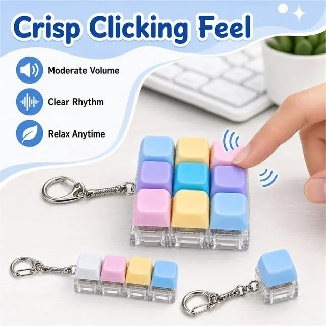 Alt view image 6 of 7 - Mechanical Keyboard Clicker Keychain, Mini Keyboard Fidget with Satisfying Click Sound, Portable Stress Relief Gadget, Desk Accessory for Adults, Gamers, Programmers & Keyboard Lovers
