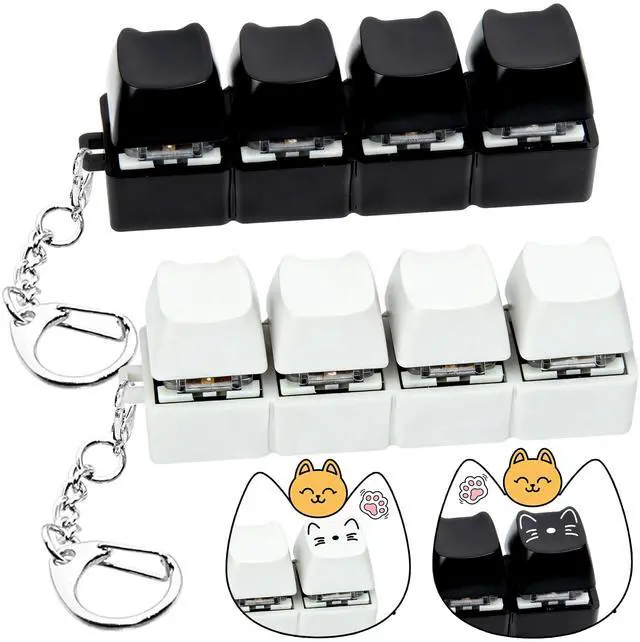 Main image of 2 PCS White & Black Keyboard Fidget Toy, Cat Shape Keyboard Fidget Keychain 4-in-1 Keyboard Decompression Button Finger Clicker Toys, Button Stress Relief Fidget Gifts to Relief Stress (Cat)