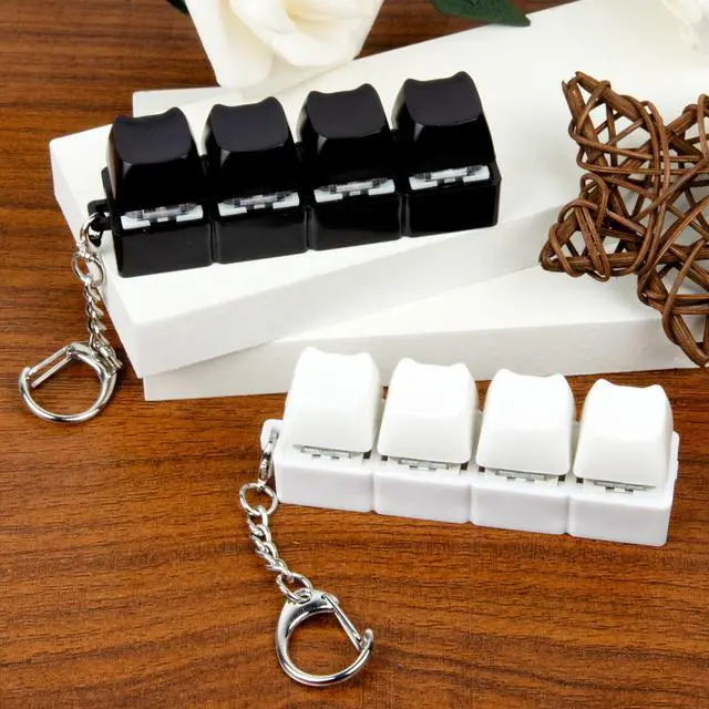 Alt view image 7 of 7 - 2 PCS White & Black Keyboard Fidget Toy, Cat Shape Keyboard Fidget Keychain 4-in-1 Keyboard Decompression Button Finger Clicker Toys, Button Stress Relief Fidget Gifts to Relief Stress (Cat)