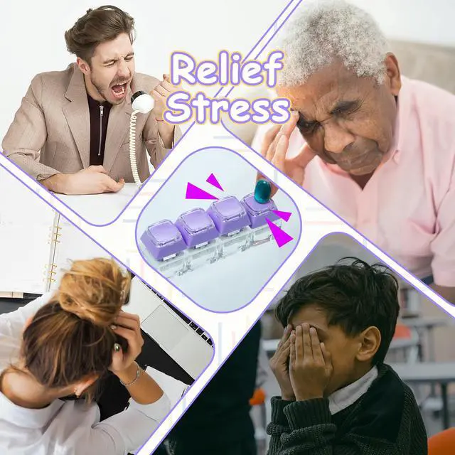 Alt view image 7 of 7 - 2 PCS Keyboard Fidget Toy, Double Layer Keycap Keyboard Fidget Keychain 4-in-1 Keyboard Decompression Button Finger Clicker Toys,Portable Tactile Button Sensory Fidget Toys Stress Relief Gifts(Purple