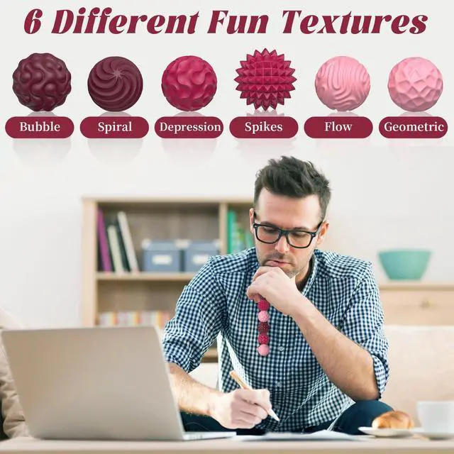 Alt view image 3 of 7 - Silicone Magnetic Balls, Fidget Toys for Adults & Teens, 6PCS Stress Balls Sensory Toy, Quiet Magnet Desk Fidgets with Textured, ADHD Anxiety Relief Items, Fun Stocking Suffers Gifts (Red)