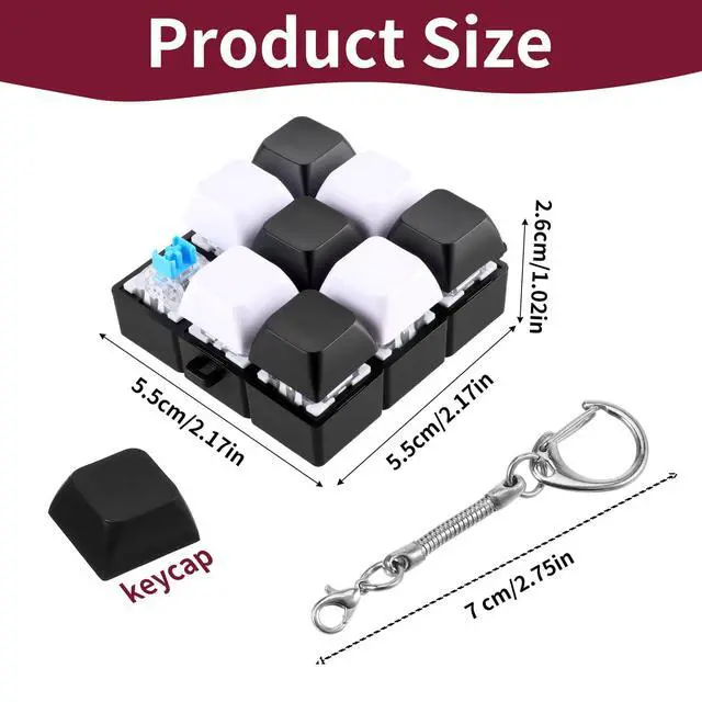 Alt view image 2 of 7 - Keyboard Fidget Keychain with 9 Clickable Buttons