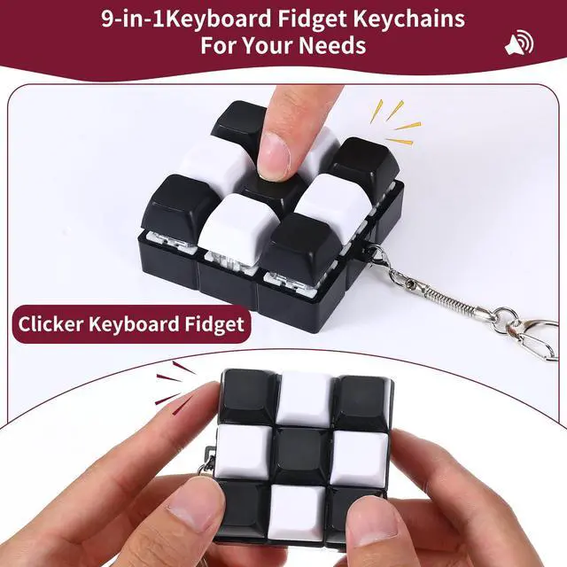 Alt view image 3 of 7 - Keyboard Fidget Keychain with 9 Clickable Buttons