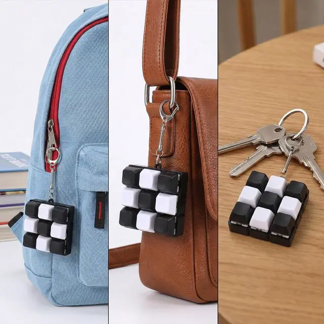 Alt view image 5 of 7 - Keyboard Fidget Keychain with 9 Clickable Buttons