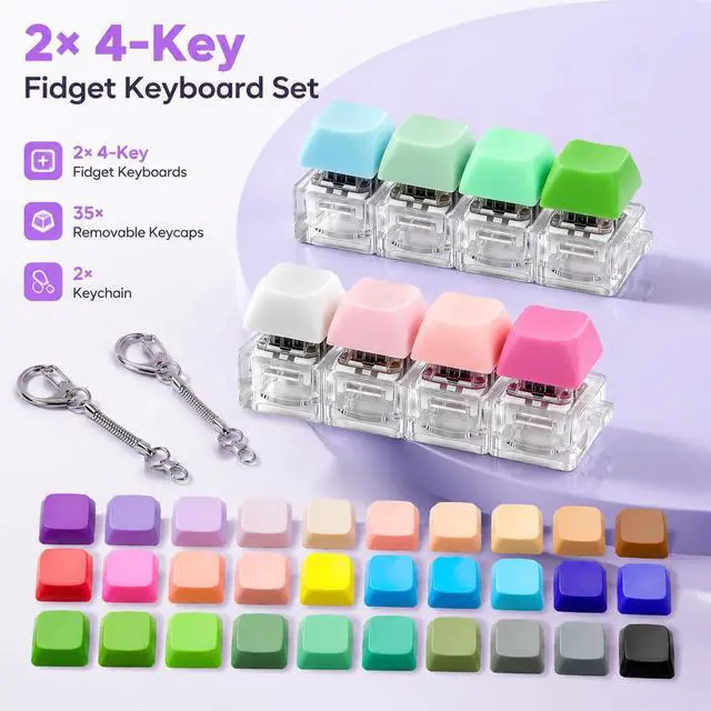 Alt view image 4 of 7 - Clicky Keyboard Fidget Toy 2-Pack, 43 Keycaps, Mix-and-Match Colors