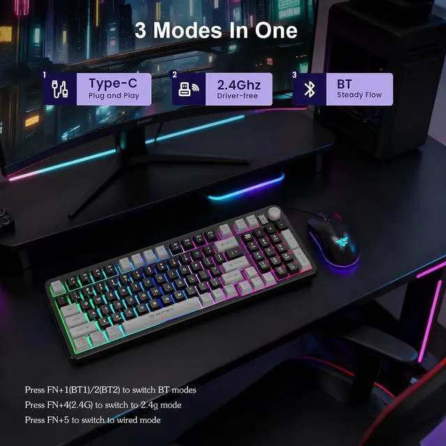 Alt view image 2 of 7 - Wireless Gaming Keyboard & Mouse Combo for PC Gamers