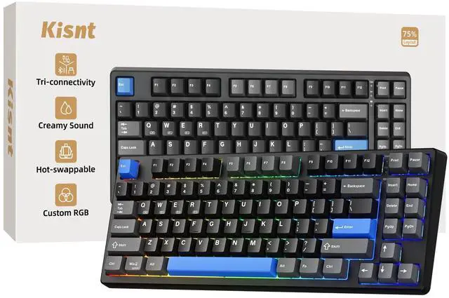 Main image of Wireless Mechanical Keyboard, 75% Layout, Bluetooth/2.4GHz/USB-C, Custom RGB Backlit, Hot-Swappable Linear Switch, Creamy Sound for Gaming/Typing (Textured Black)