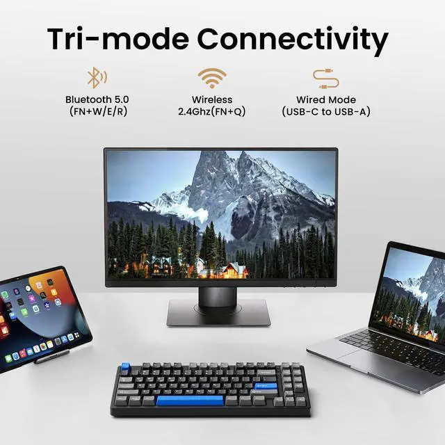 Alt view image 2 of 7 - Wireless Mechanical Keyboard, 75% Layout, Bluetooth/2.4GHz/USB-C, Custom RGB Backlit, Hot-Swappable Linear Switch, Creamy Sound for Gaming/Typing (Textured Black)
