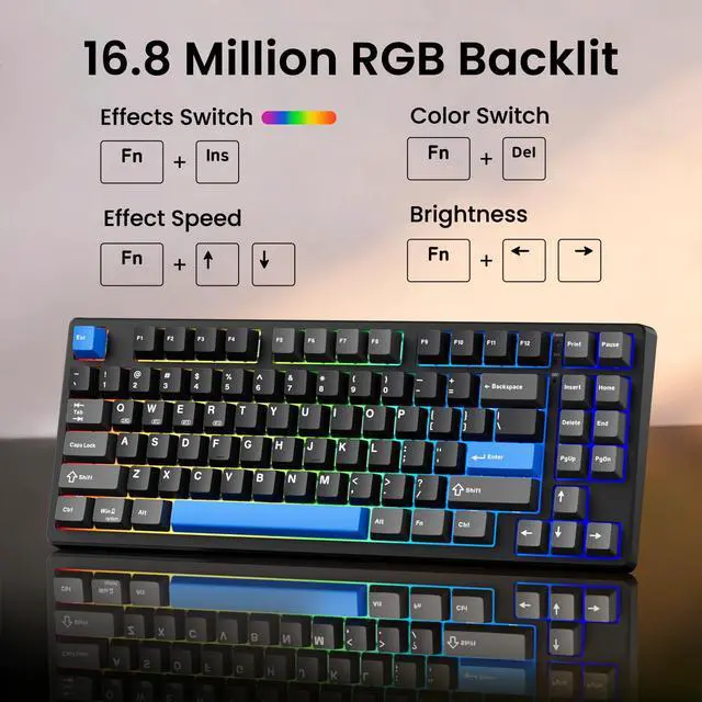 Alt view image 4 of 7 - Wireless Mechanical Keyboard, 75% Layout, Bluetooth/2.4GHz/USB-C, Custom RGB Backlit, Hot-Swappable Linear Switch, Creamy Sound for Gaming/Typing (Textured Black)