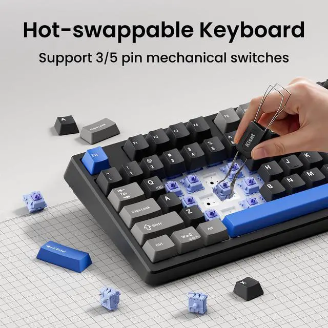Alt view image 5 of 7 - Wireless Mechanical Keyboard, 75% Layout, Bluetooth/2.4GHz/USB-C, Custom RGB Backlit, Hot-Swappable Linear Switch, Creamy Sound for Gaming/Typing (Textured Black)