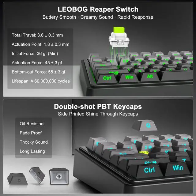 Alt view image 6 of 7 - Wireless Mechanical Keyboard, 75% Gasket Mount Hot Swappable Gaming Keyboard with Knob, Creamy Sound Pre-lubed Linear Switches, Tri-Mode BT/2.4G/USB-C RGB PBT Keycaps for PC Mac