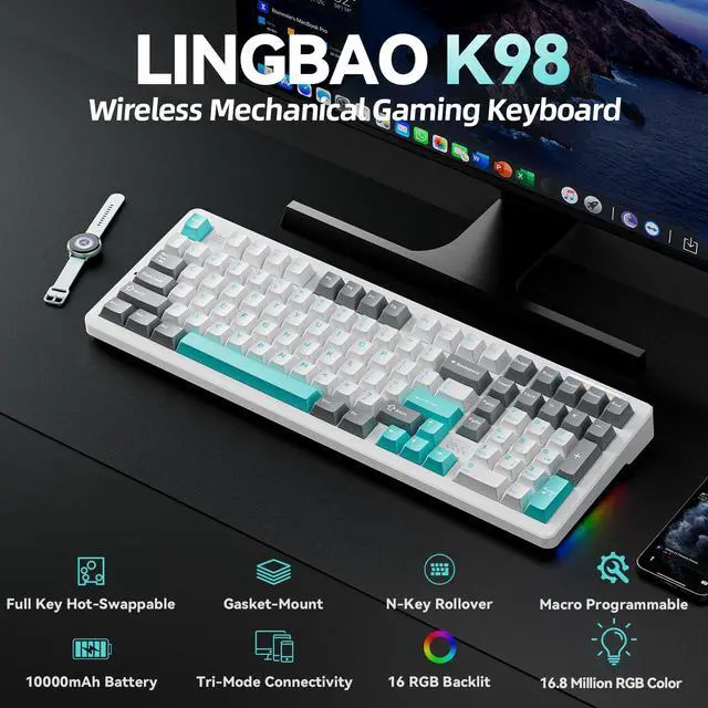 Alt view image 2 of 7 - Mechanical Creamy Wireless Gaming Keyboard With Number Pad