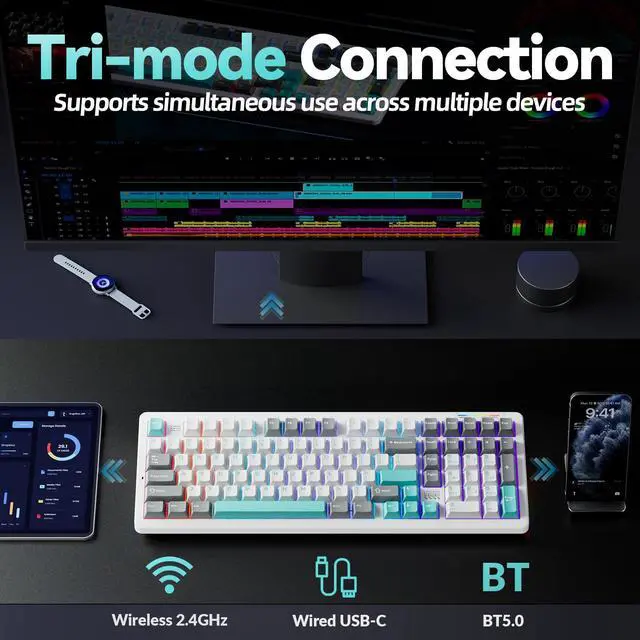 Alt view image 3 of 7 - Mechanical Creamy Wireless Gaming Keyboard With Number Pad