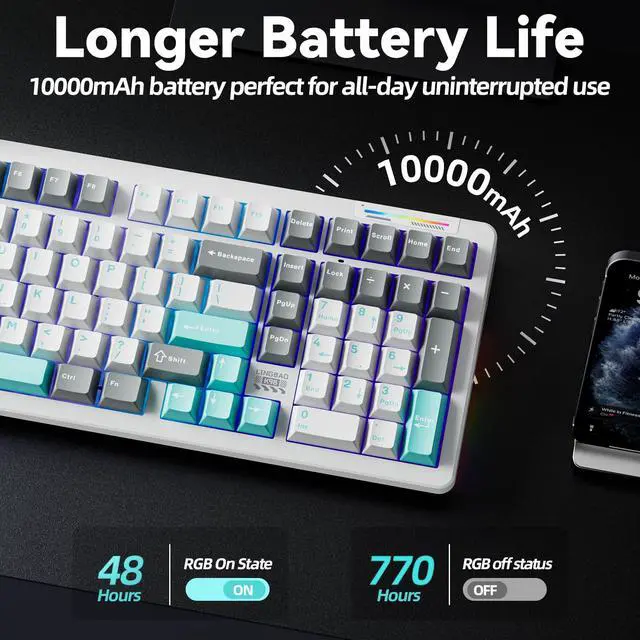 Alt view image 4 of 7 - Mechanical Creamy Wireless Gaming Keyboard With Number Pad