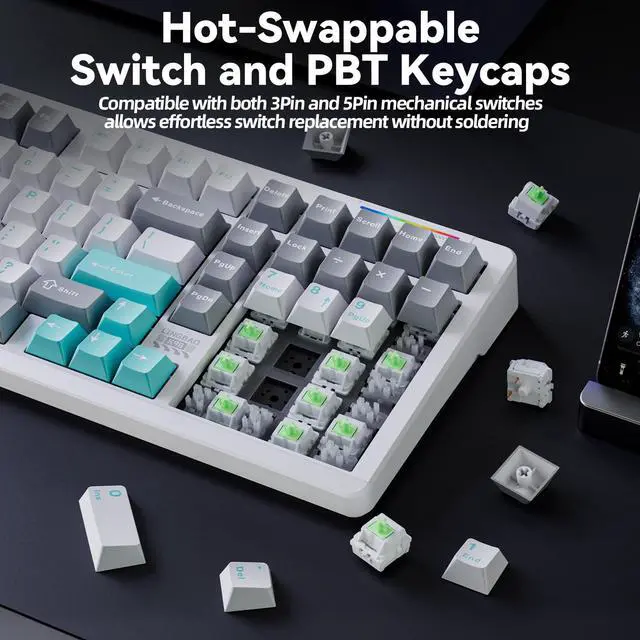Alt view image 5 of 7 - Mechanical Creamy Wireless Gaming Keyboard With Number Pad