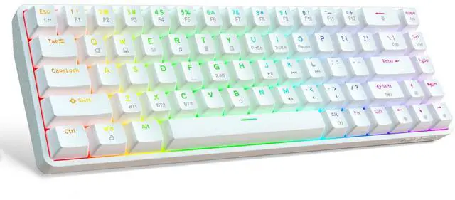 Main image of Wireless Mechanical Gaming Keyboard, 3-Mode, Bluetooth 5.0/2.4G/USB-C, RGB Backlit, 68-Key Compact Mini for Windows, Mac, Linux - Linear Red Switch - White