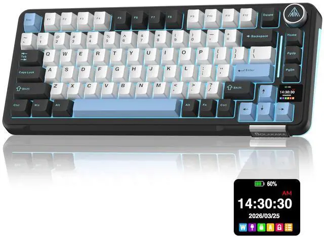 Main image of Black Gaming Keyboard 75% Wireless Mechanical with Screen and Knob, RGB Backlit Hot Swappable Gasket Pre-lubed PBT Keycaps for PC/Mac/Win