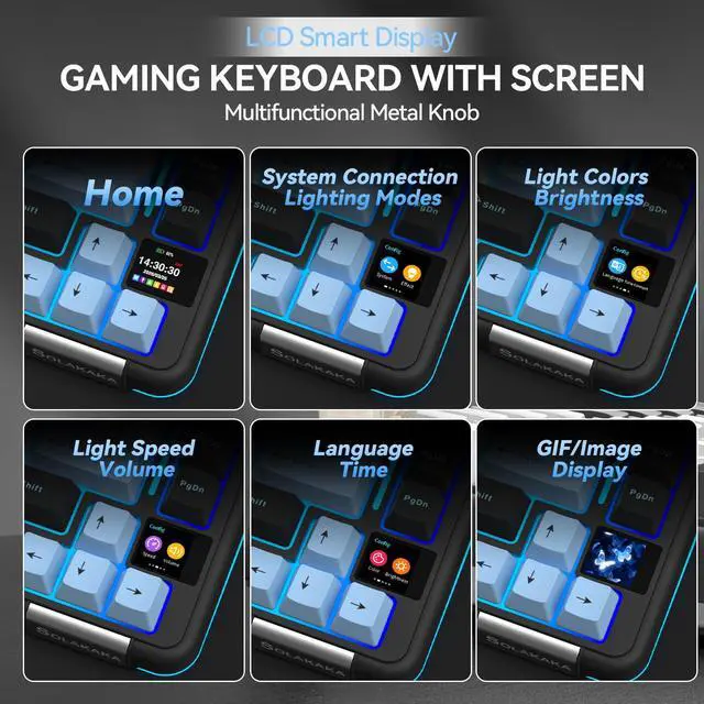 Alt view image 5 of 7 - Black Gaming Keyboard 75% Wireless Mechanical with Screen and Knob, RGB Backlit Hot Swappable Gasket Pre-lubed PBT Keycaps for PC/Mac/Win